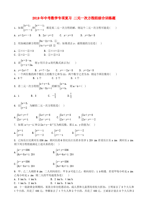 2019年中考数学专项复习 二元一次方程组综合训练题.doc