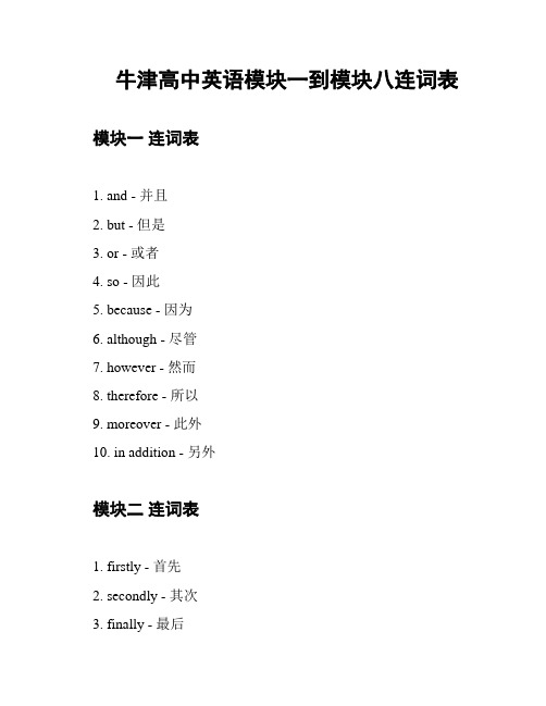 牛津高中英语模块一到模块八连词表