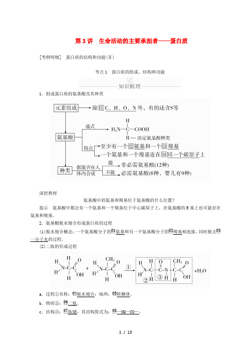 2020年高考生物一轮复习 第1单元 走近细胞及细胞有分子组成 第3讲 生命活动的主要承担者——蛋白