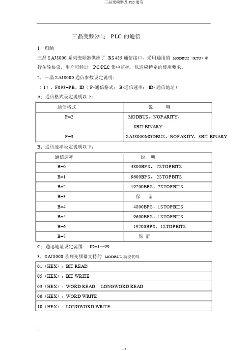 三晶变频器及PLC通讯