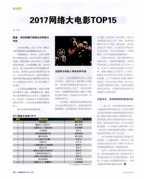 2017网络大电影TOP15