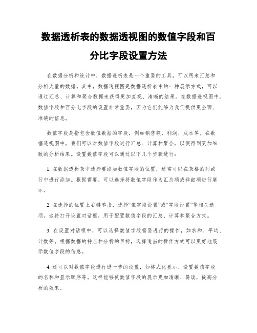 数据透析表的数据透视图的数值字段和百分比字段设置方法