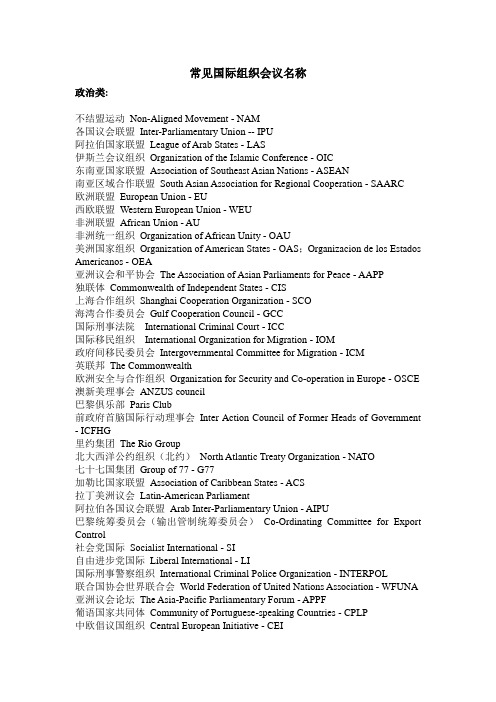 常见国际组织会议名称