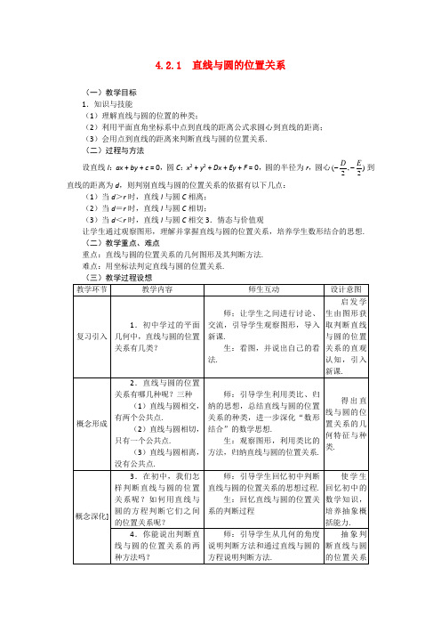 高中数学 4.2.1直线与圆的位置关系教案 新人教A版必修2