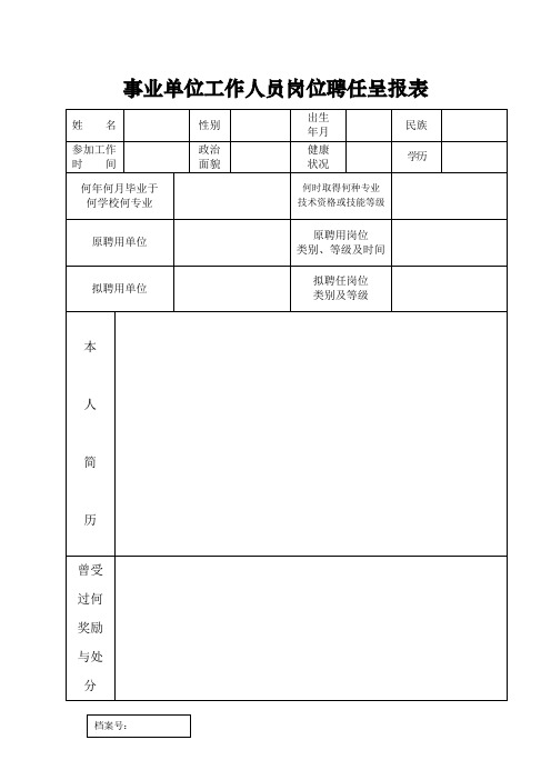 事业单位工作人员岗位聘任呈报表