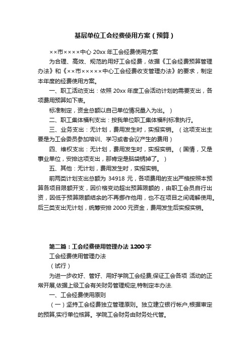 基层单位工会经费使用方案（预算）