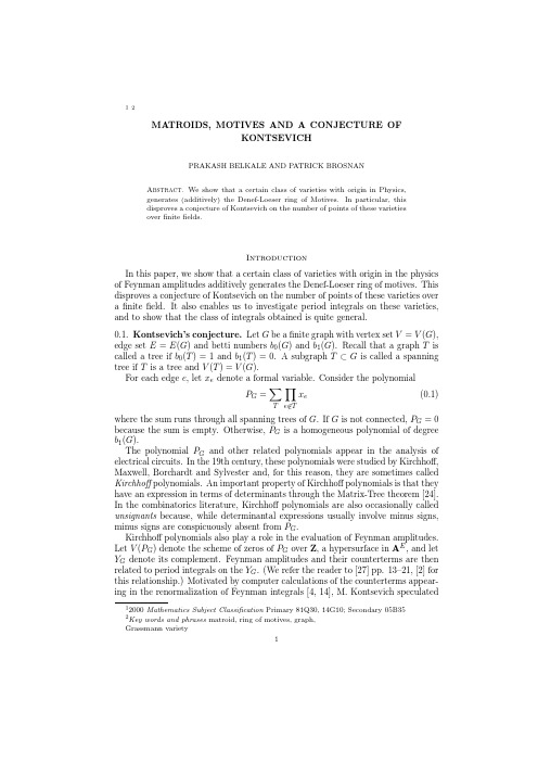 1 2 MATROIDS, MOTIVES AND A CONJECTURE OF KONTSEVICH