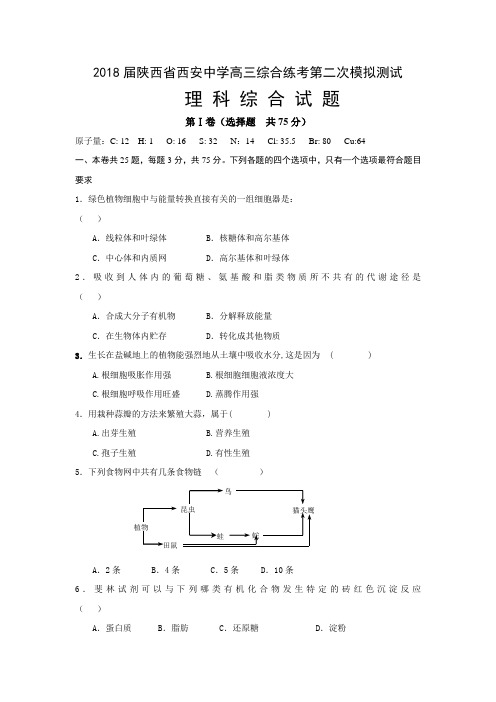 最新-2018年陕西省西安中学理科综合第二次月考试卷[原