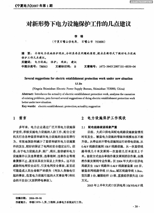 对新形势下电力设施保护工作的几点建议