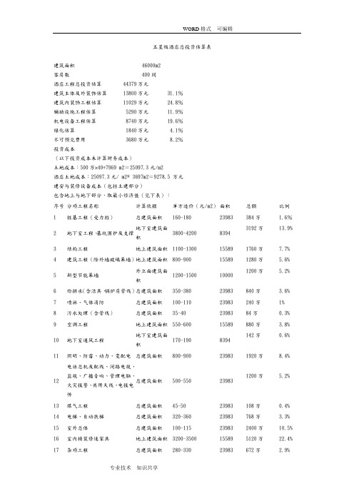 星级酒店总投资预算表