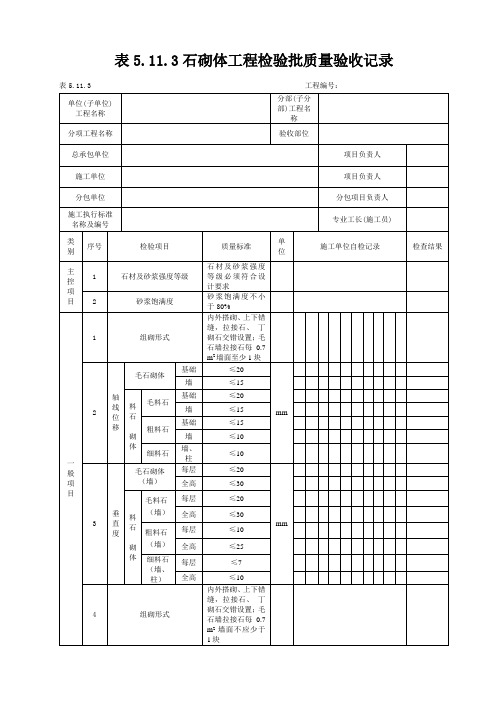 砌体工程检验批质量验收记录