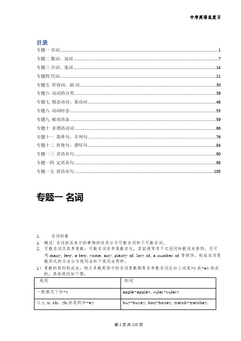 (完整word)初中英语语法15个专题汇总(带习题和答案),推荐文档