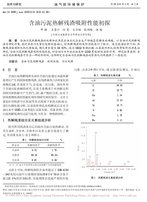 中石油安环院  含油污泥热解残渣吸附性能初探