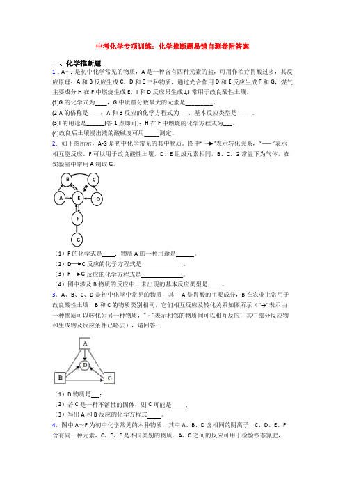 中考化学专项训练：化学推断题易错自测卷附答案