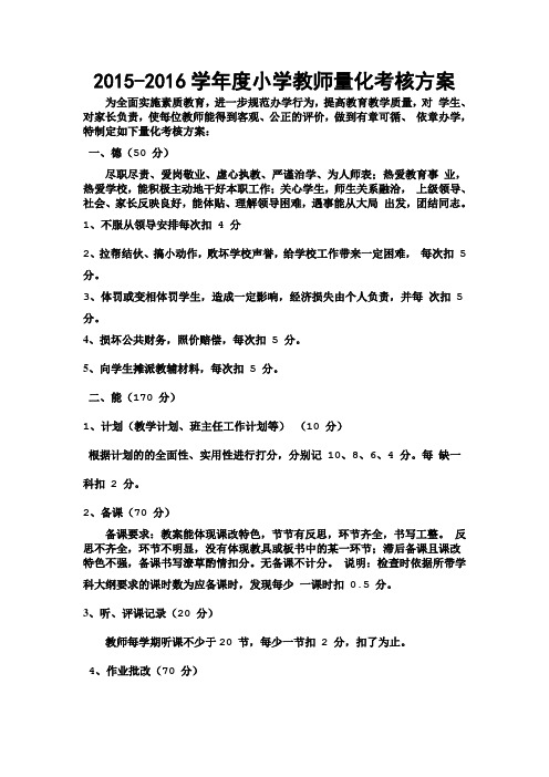 小学教师量化考核方案