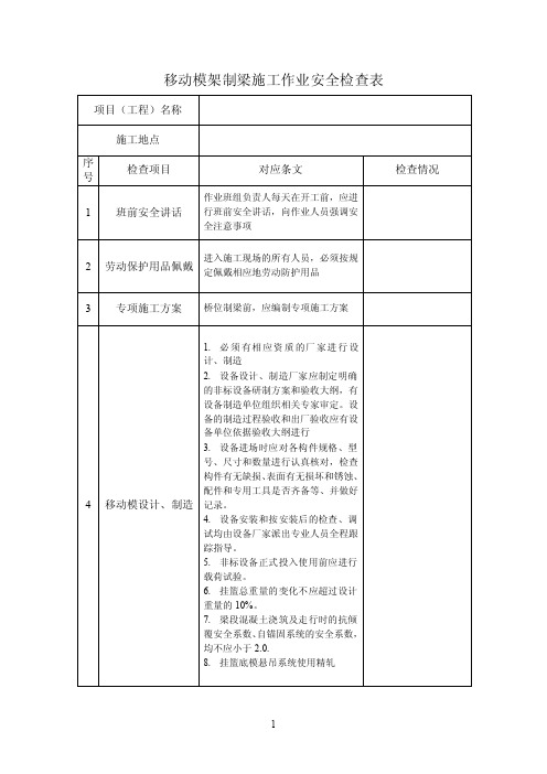 移动模架检查项点