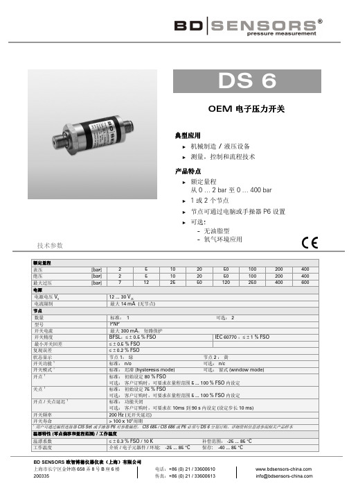 经济型电子压力开关DS6-德国BD SENSORS