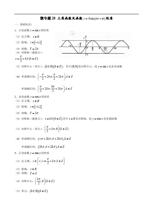 高中数学讲义微专题28  三角函数性质