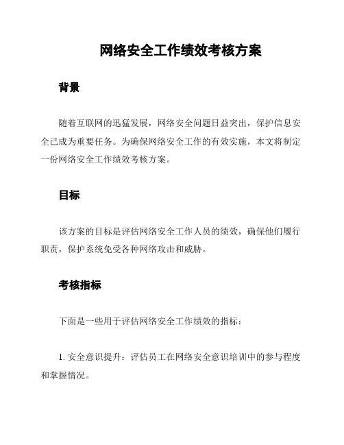 网络安全工作绩效考核方案