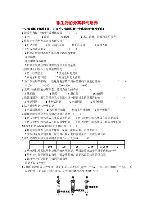 高中生物 1.1《微生物的分离和纯培养》单元测试（2） 中图版选修1