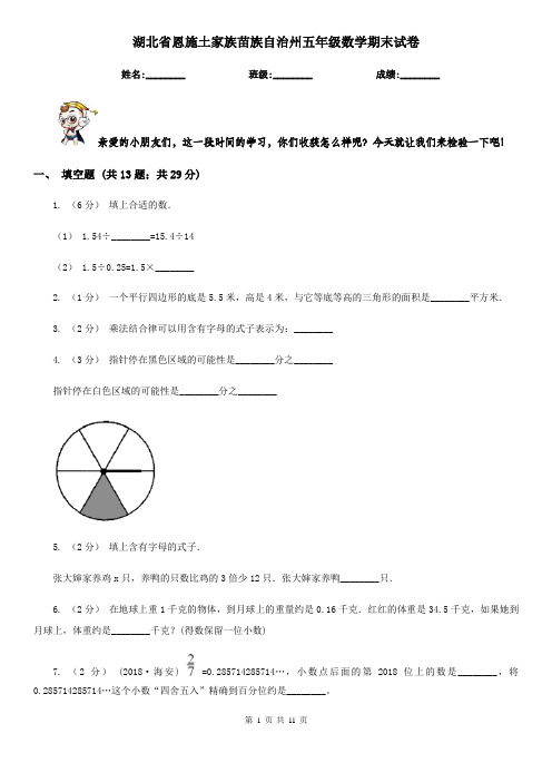 湖北省恩施土家族苗族自治州五年级数学期末试卷