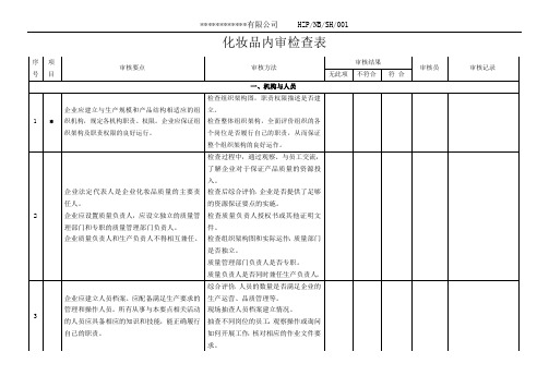 化妆品企业内部审核检查表