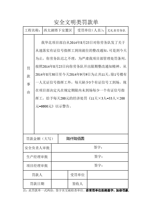 安全文明类罚款单