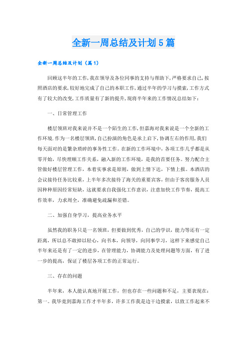 全新一周总结及计划5篇