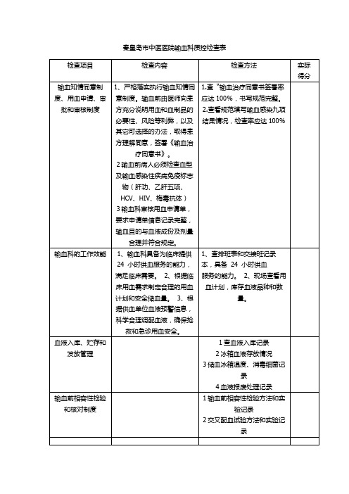 输血科质控检查表