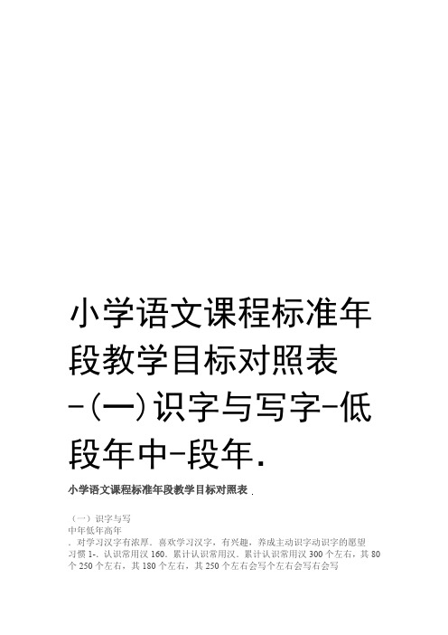 小学语文课程标准年段教学目标对照表 一识字与写字 低年段 中年段教学内容