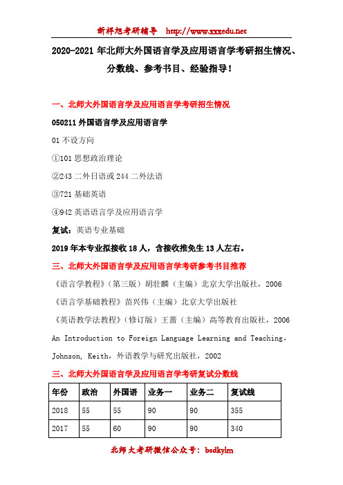 2020-2021年北师大外国语言学及应用语言学考研招生情况、分数线、参考书目、经验贴!