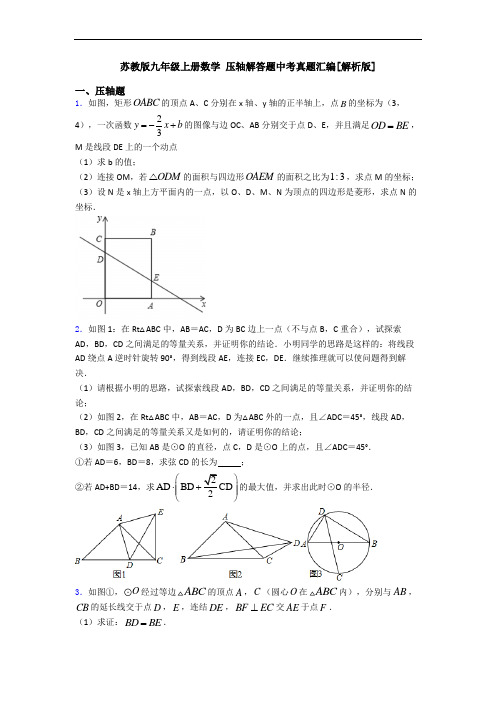 苏教版九年级上册数学 压轴解答题中考真题汇编[解析版]