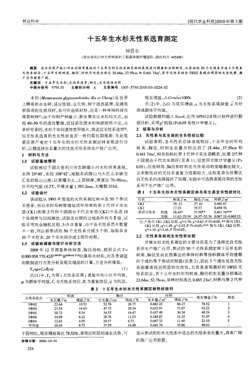 十五年生水杉无性系选育测定