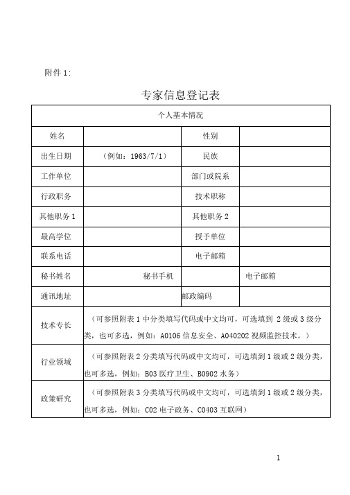 完整word版专家信息登记表