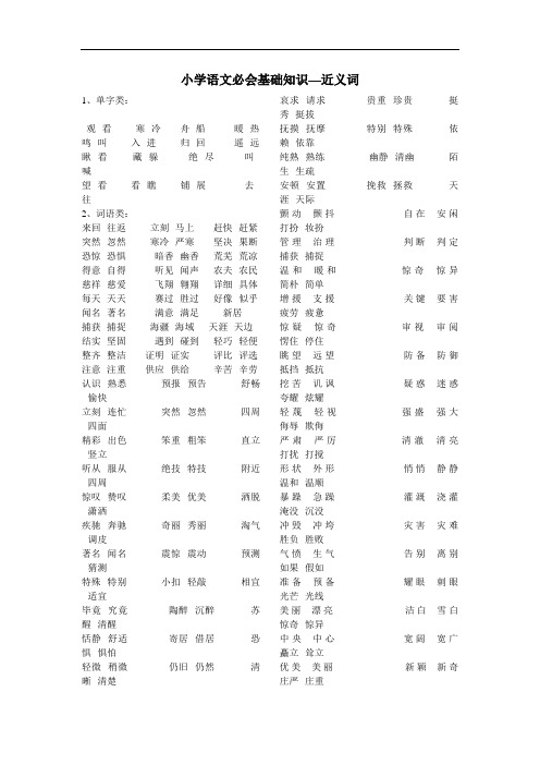 小学语文必会基础知识---近义词和反义词