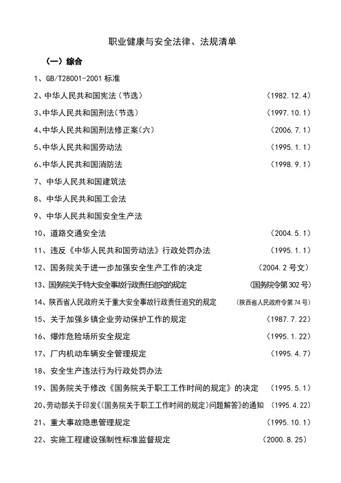 安全法律法规清单