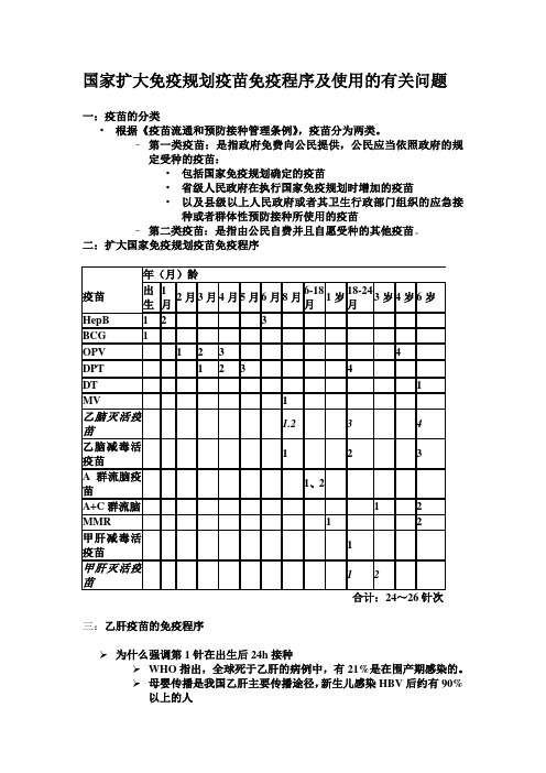 国家扩大免疫规划疫苗免疫程序及使用的有关问题