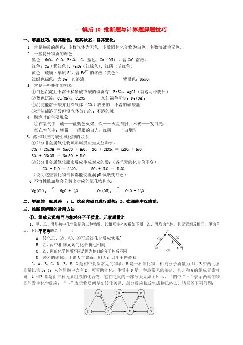 江苏省溧水县孔镇中学2016届中考化学 一模后专题练习10 推断题与计算题解题技巧练习(无答案)