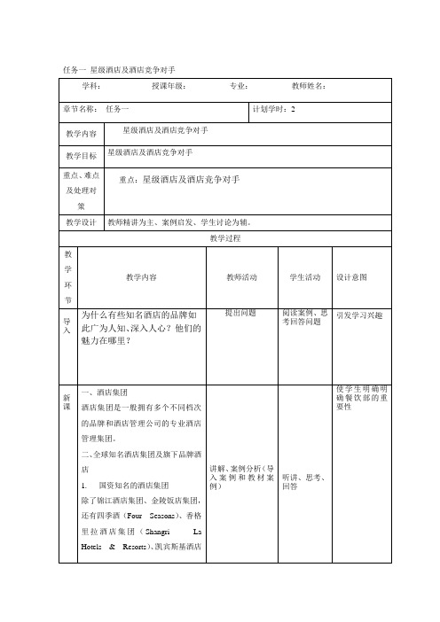 《酒店营销入门》项目四任务一星级酒店及酒店竞争对手