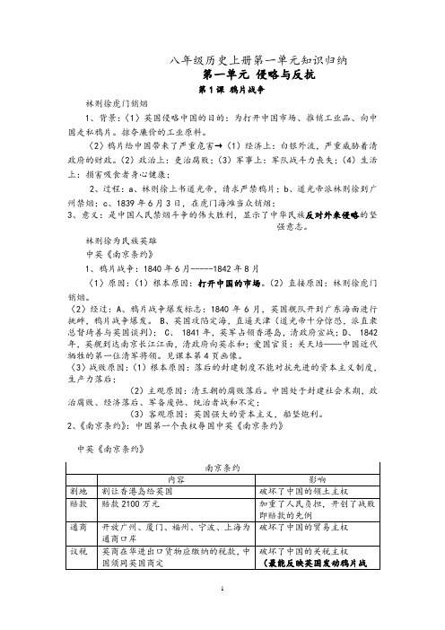 八年级历史上册第一单元知识归纳