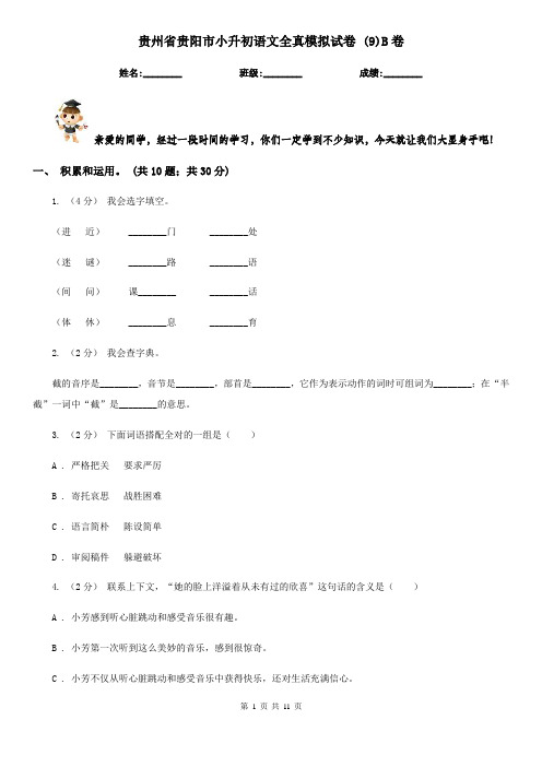 贵州省贵阳市小升初语文全真模拟试卷 (9)B卷