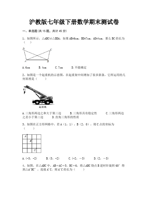 沪教版七年级下册数学期末测试卷(完整版)