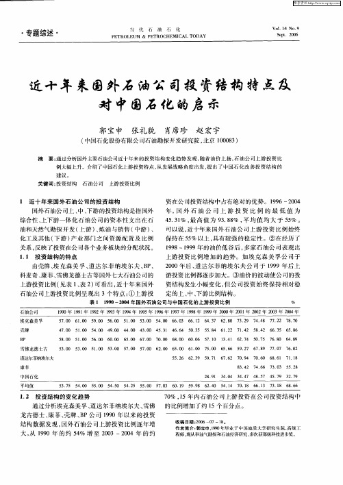 近十年来国外石油公司投资结构特点及对中国石化的启示