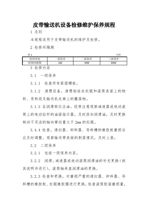 皮带输送机设备检修维护保养规程