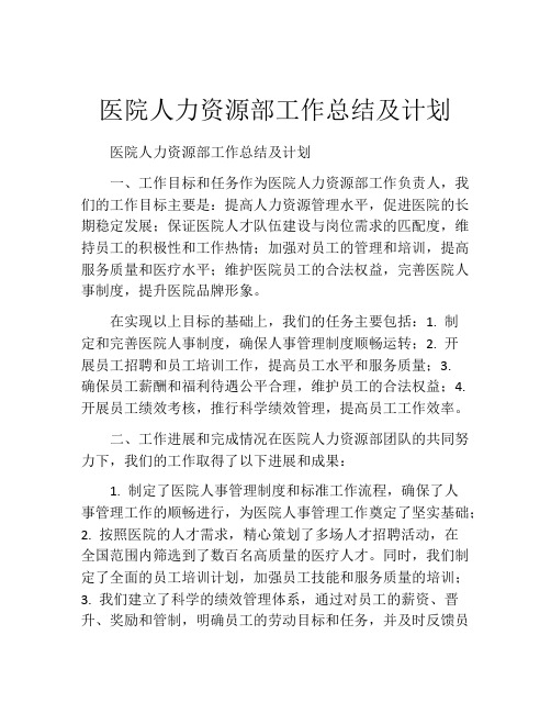 医院人力资源部工作总结及计划