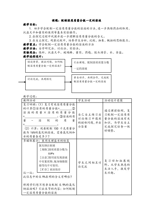 配制一定溶质质量分数的溶液教案