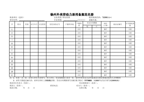 徐州外来劳动力录用备案花名册