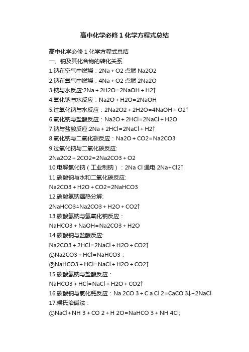 高中化学必修1化学方程式总结