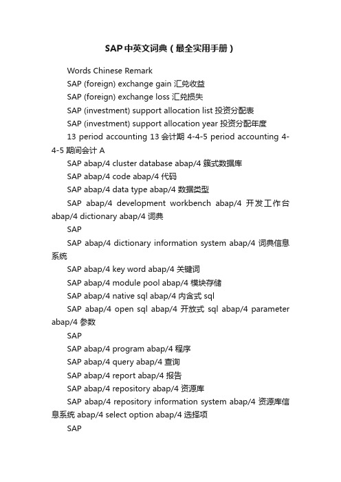 SAP中英文词典（最全实用手册）