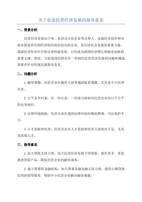 关于促进民营经济发展的指导意见